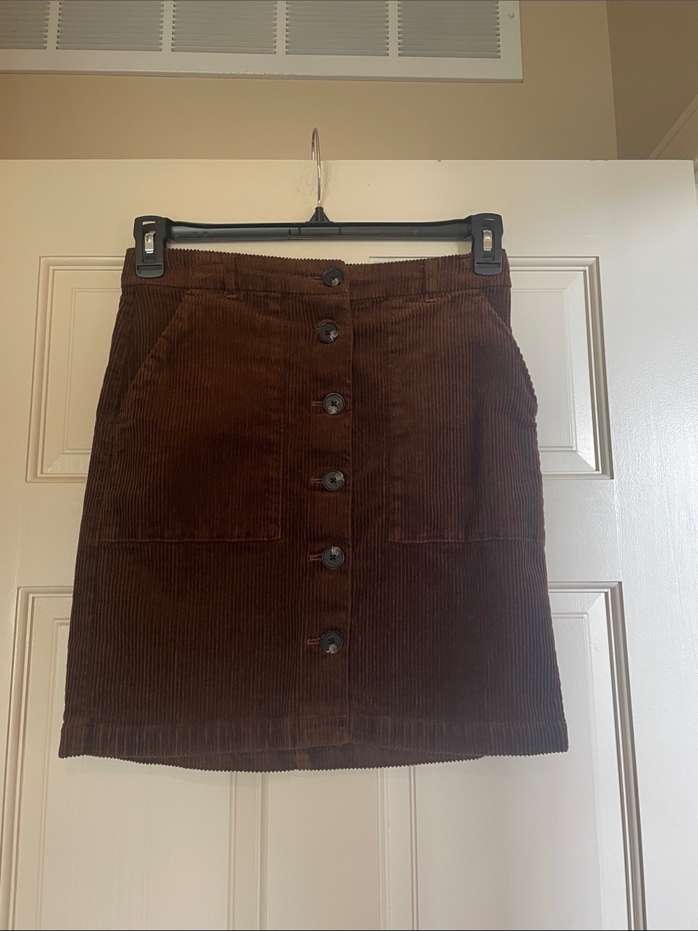 Corduroy Button-Front Mini Skirt - Brown